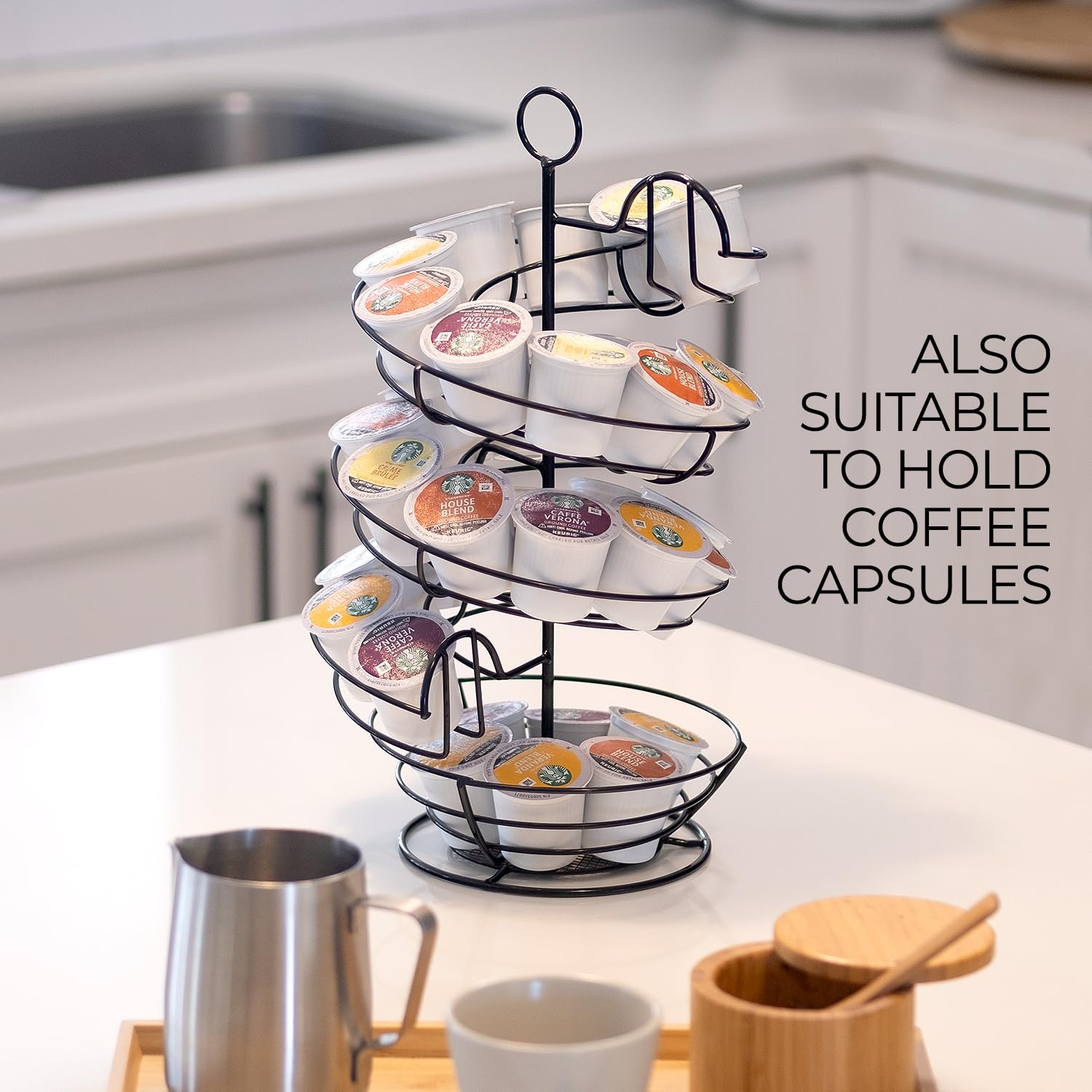 Shop Square Multi-Use Kitchen Organizer stores eggs, K-cups, and more.