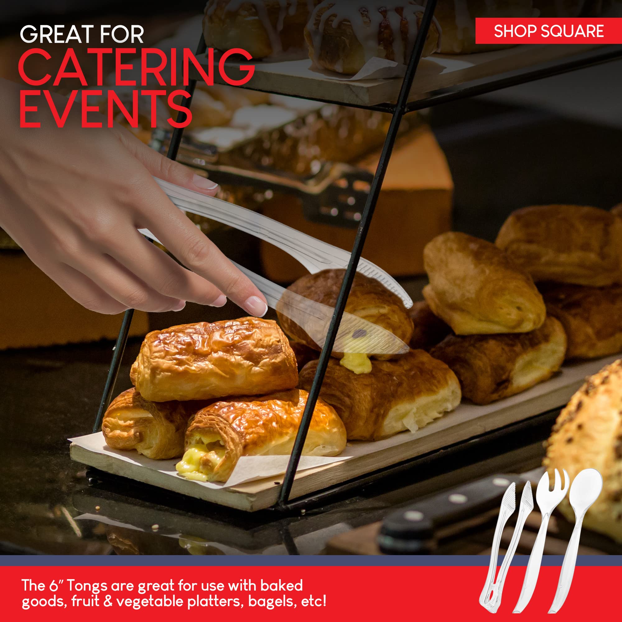 Shop Square serving utensils arranged for easy cleanup at events