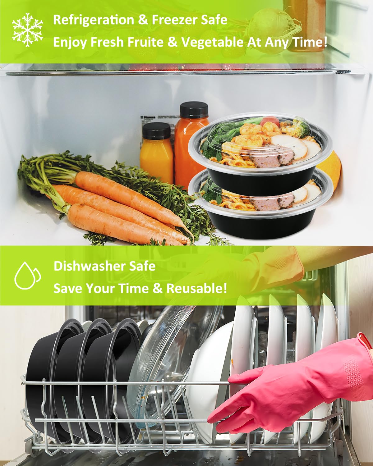 ShopDay microwave-safe and dishwasher-safe containers save time.
