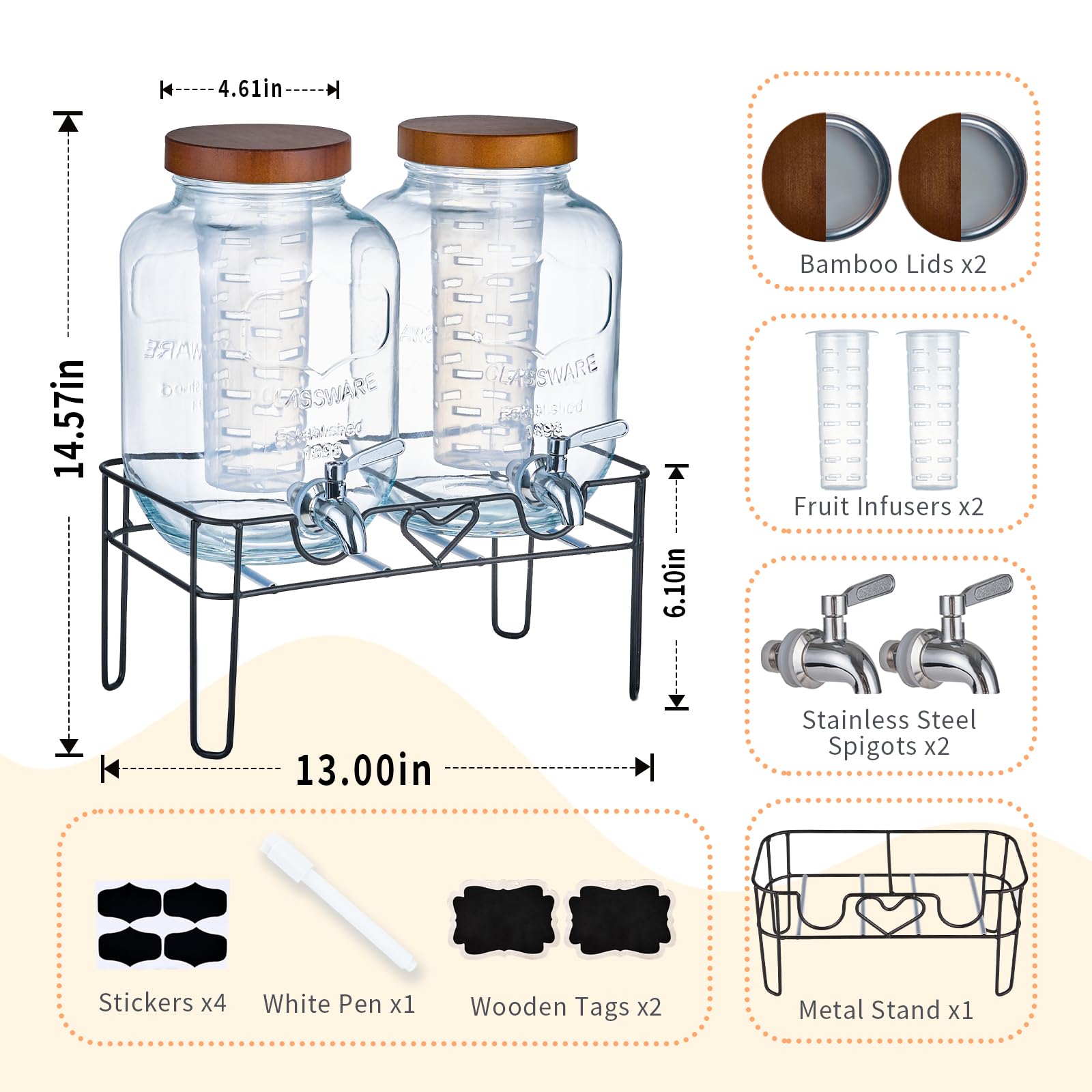 Bamboo lids with fruit infuser on ShoreHao dispenser for flavored drinks