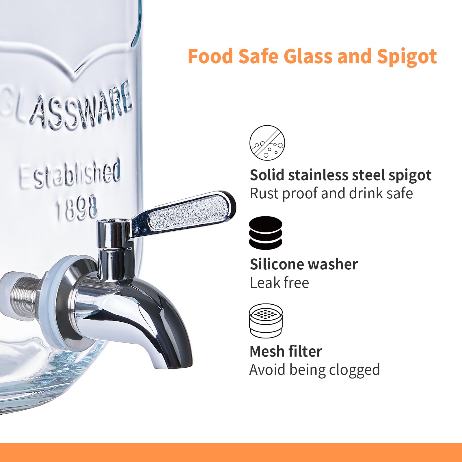 ShoreHao clear glass dispenser ready for lemonade, iced tea, or juice