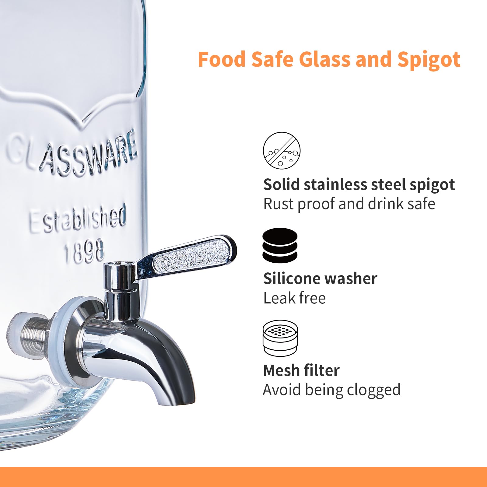 Side view of ShoreHao glass drink dispenser on metal stand