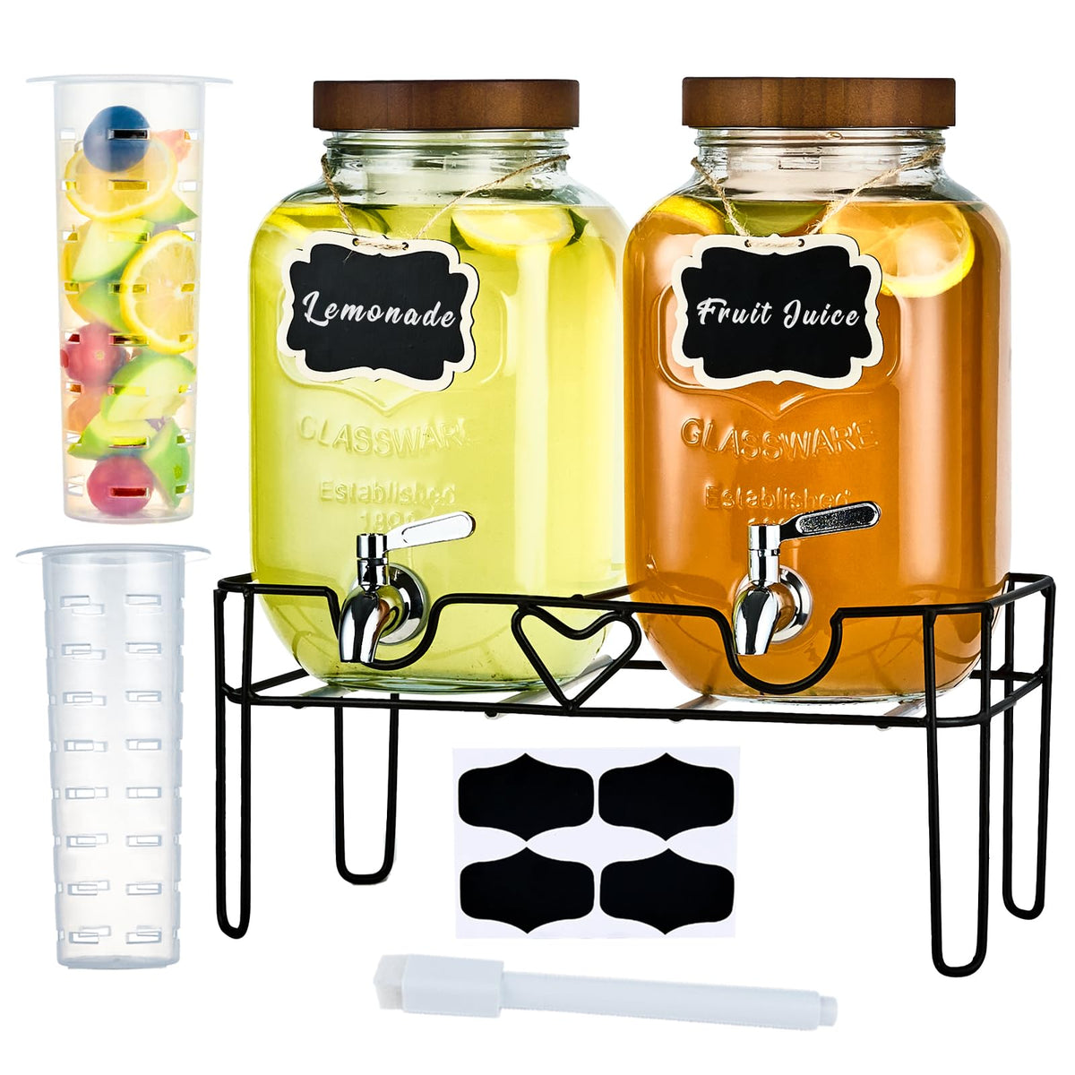 ShoreHao two-pack 1-gallon glass beverage dispensers on a stand for parties