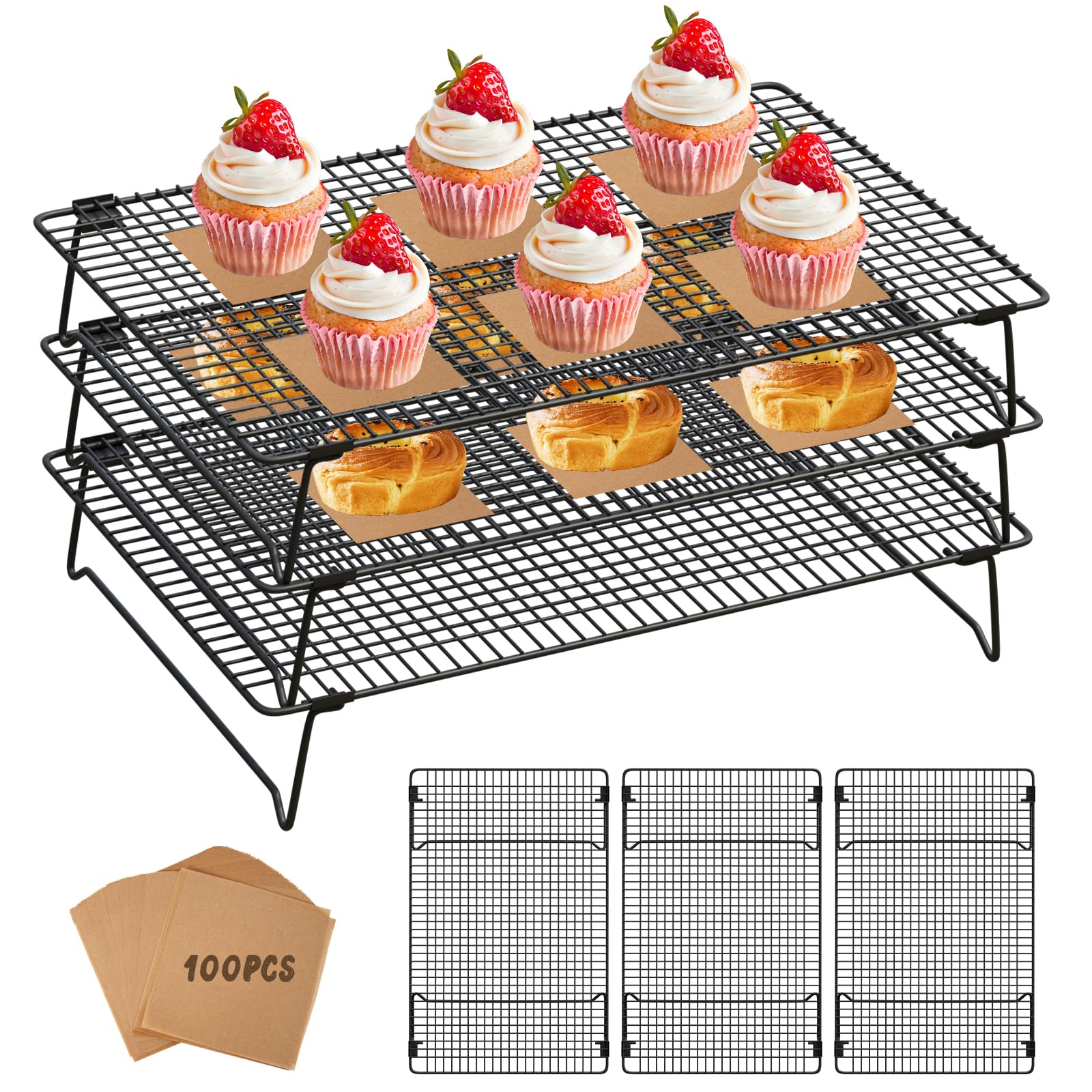 SHOUNAJIA three-tier cooling rack with sturdy legs for large batches.