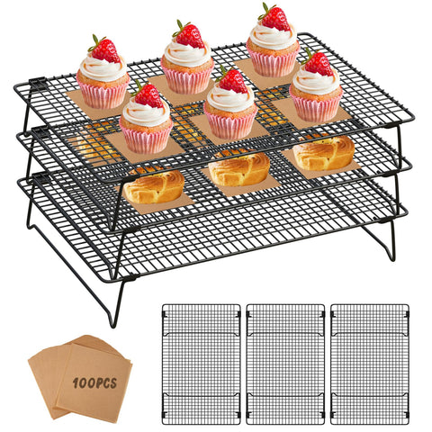 SHOUNAJIA three-tier cooling rack with sturdy legs for large batches.