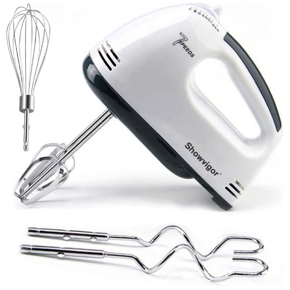 Showvigor electric hand mixer with 7 speeds for versatile batter prep.