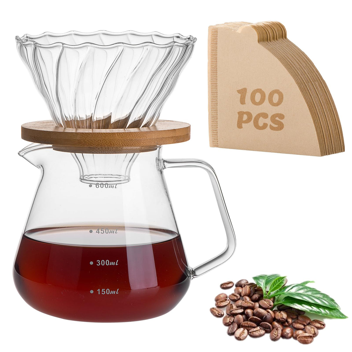 Shoxil pour-over set with bamboo-handle glass pot for a clean, flavorful brew.