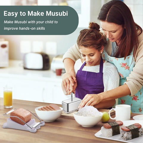 Shoxil Spam Musubi Mold Kit slicer handles up to eleven pieces at once.