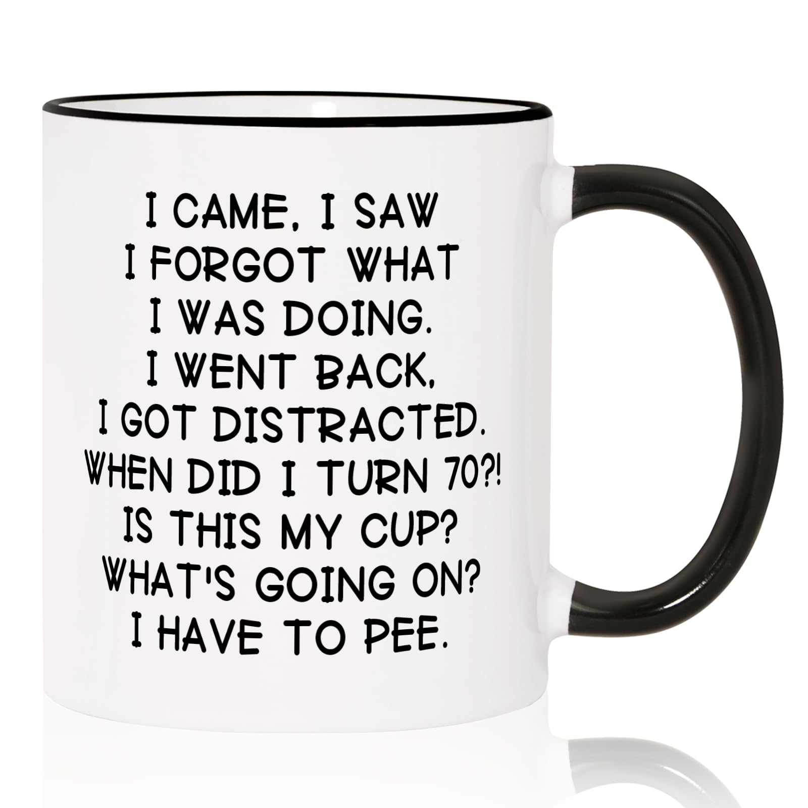 Shqiueos 70th birthday mug with humorous quote for daily coffee