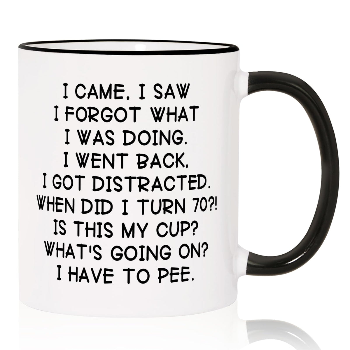 Shqiueos 70th birthday mug with humorous quote for daily coffee