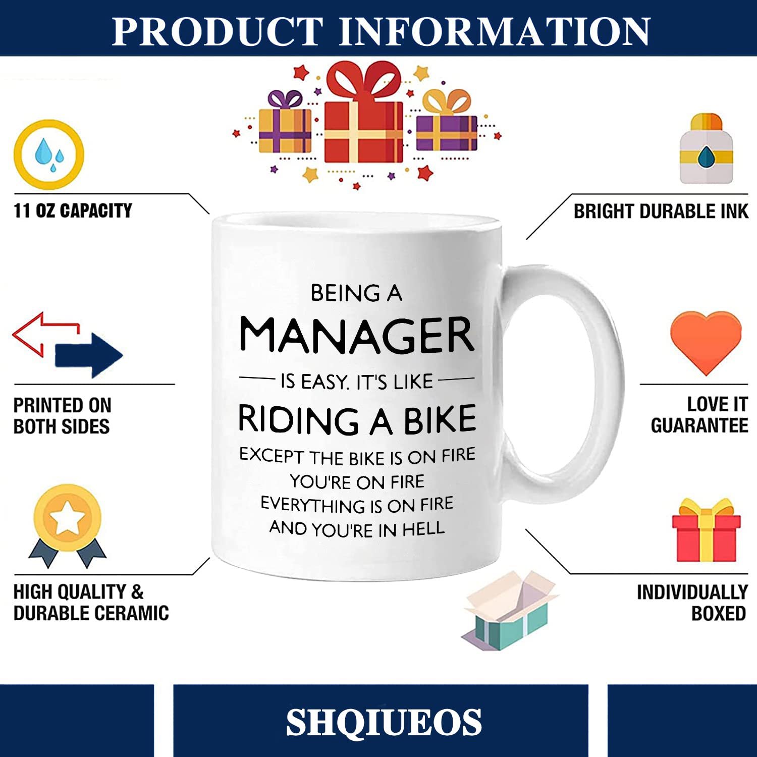 Shqiueos funny manager mug steaming coffee illustrating hot beverage use