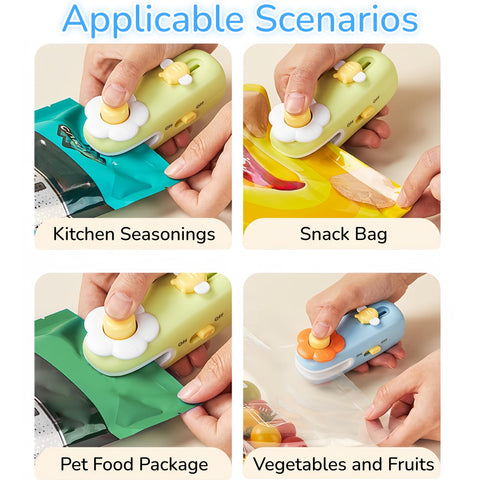 Shrunqi bag sealer with built-in cutter visible for quick bag opening