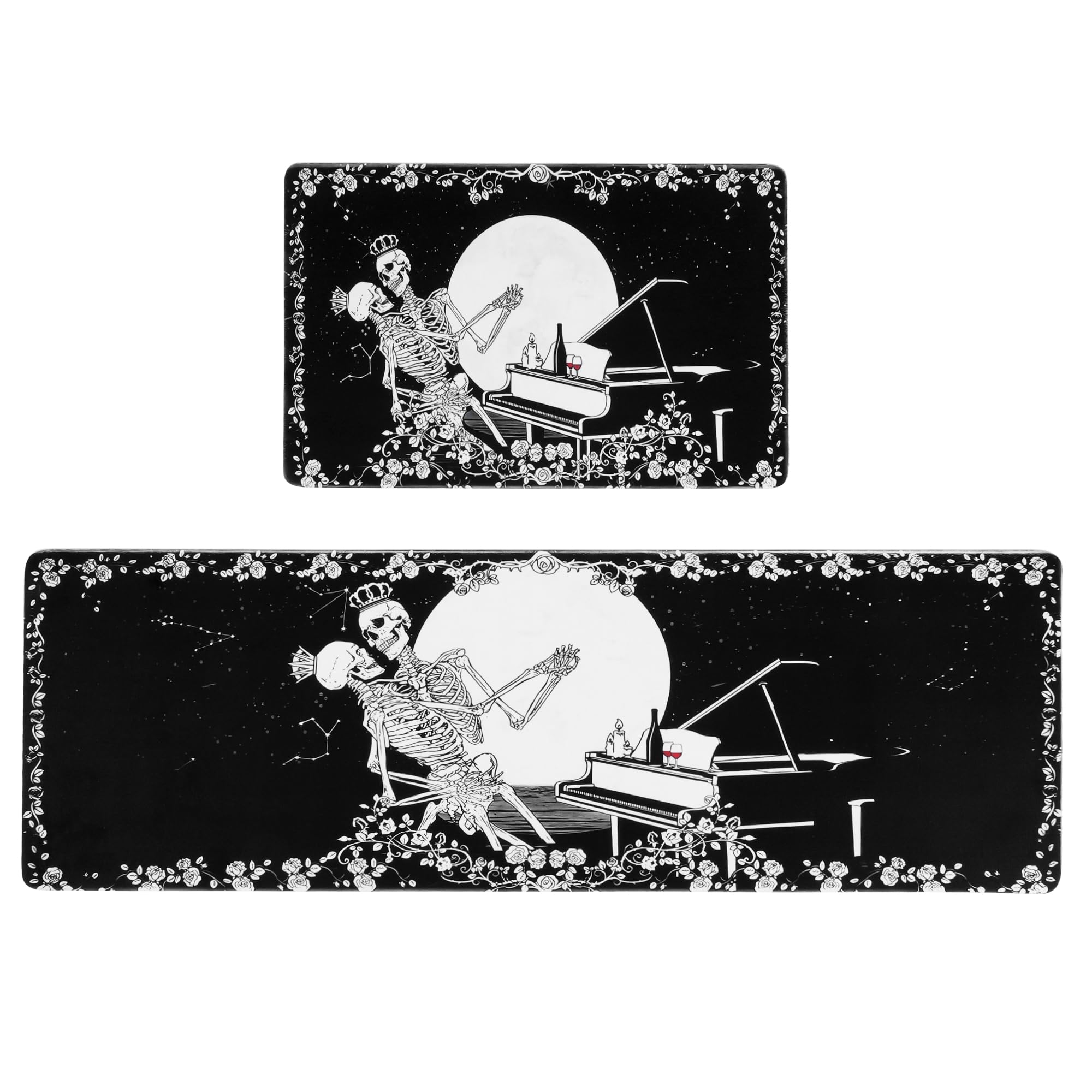 ShtNeeg skeleton kitchen mat 16x24 with Halloween motif keeps spills contained and festive vibe.