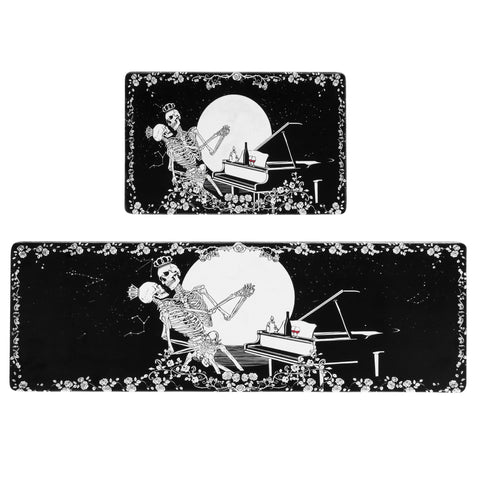 ShtNeeg skeleton kitchen mat 16x24 with Halloween motif keeps spills contained and festive vibe.