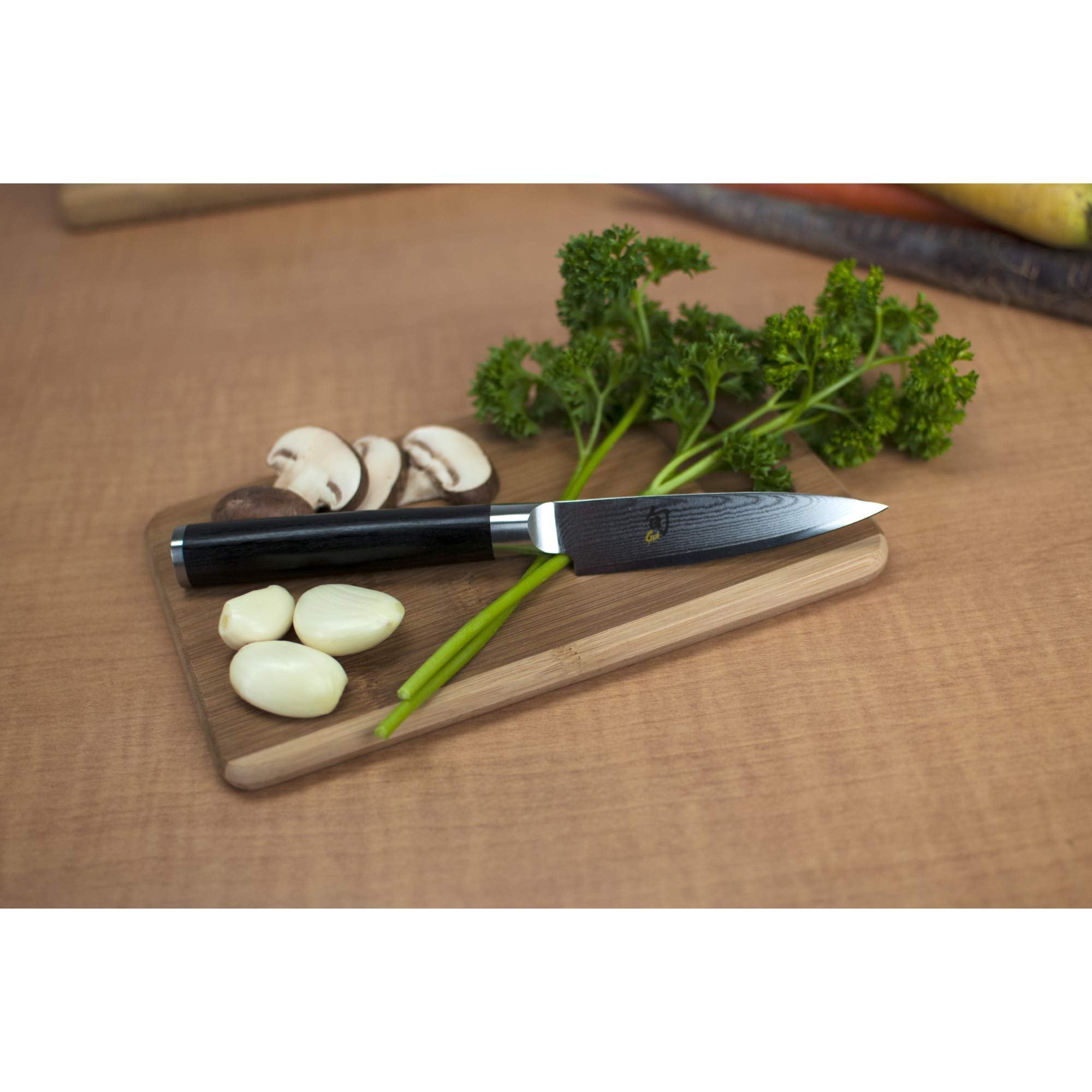 Shun Classic paring knife with Damascus-cladding detail and rust-free look