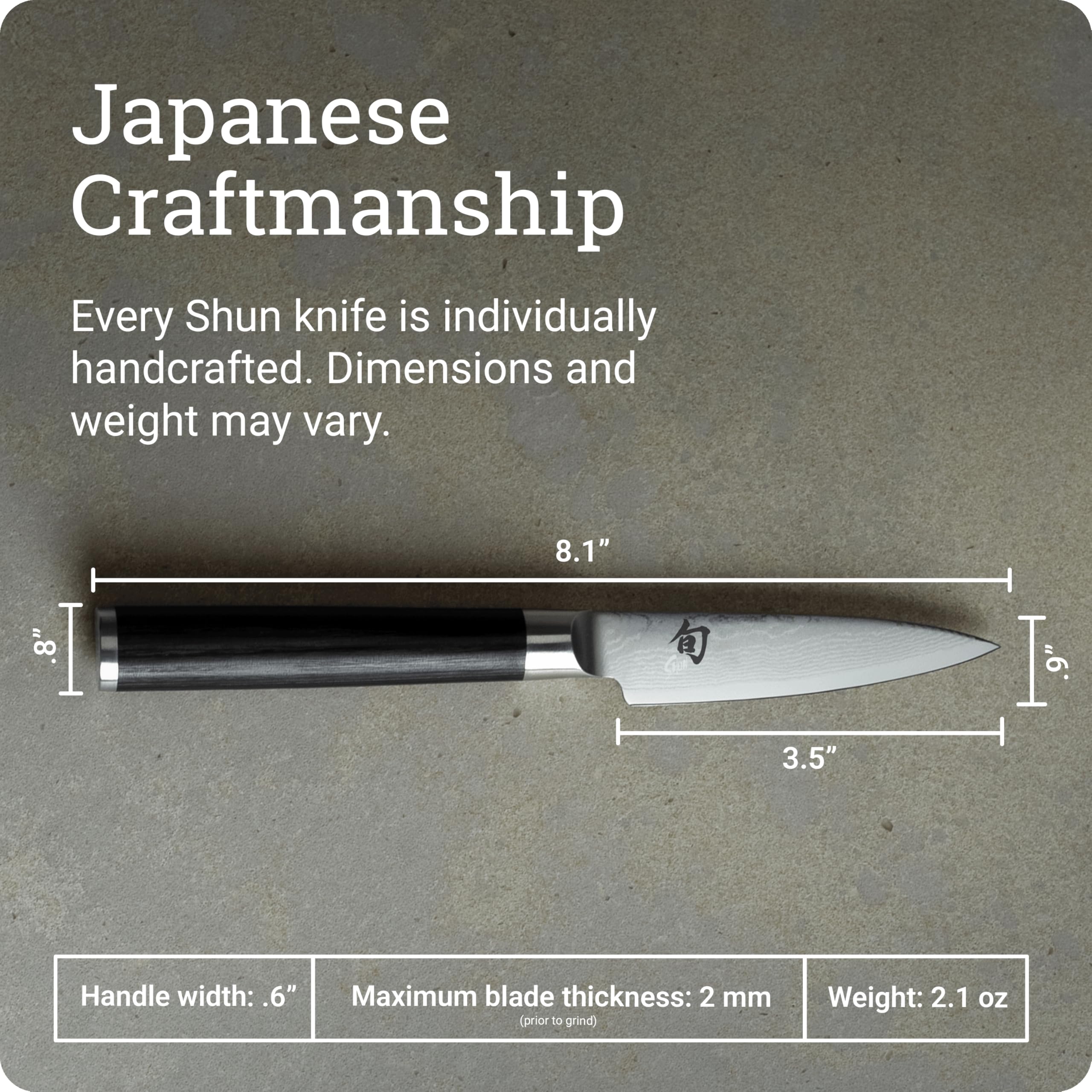Shun Classic paring knife offset bolster protects knuckles during use