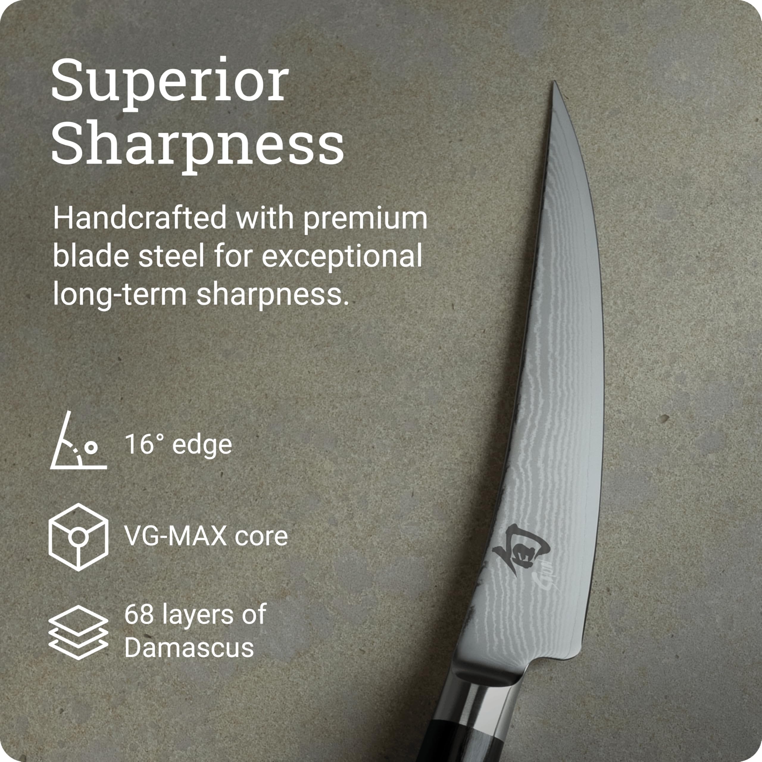 Shun Classic 6-Inch Boning Knife VG-MAX core highlighted for sharpness.