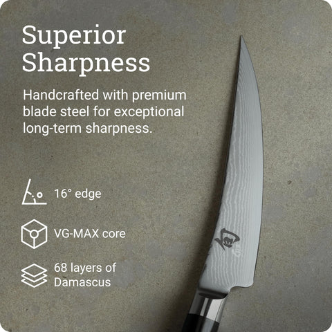 Shun Classic 6-Inch Boning Knife VG-MAX core highlighted for sharpness.
