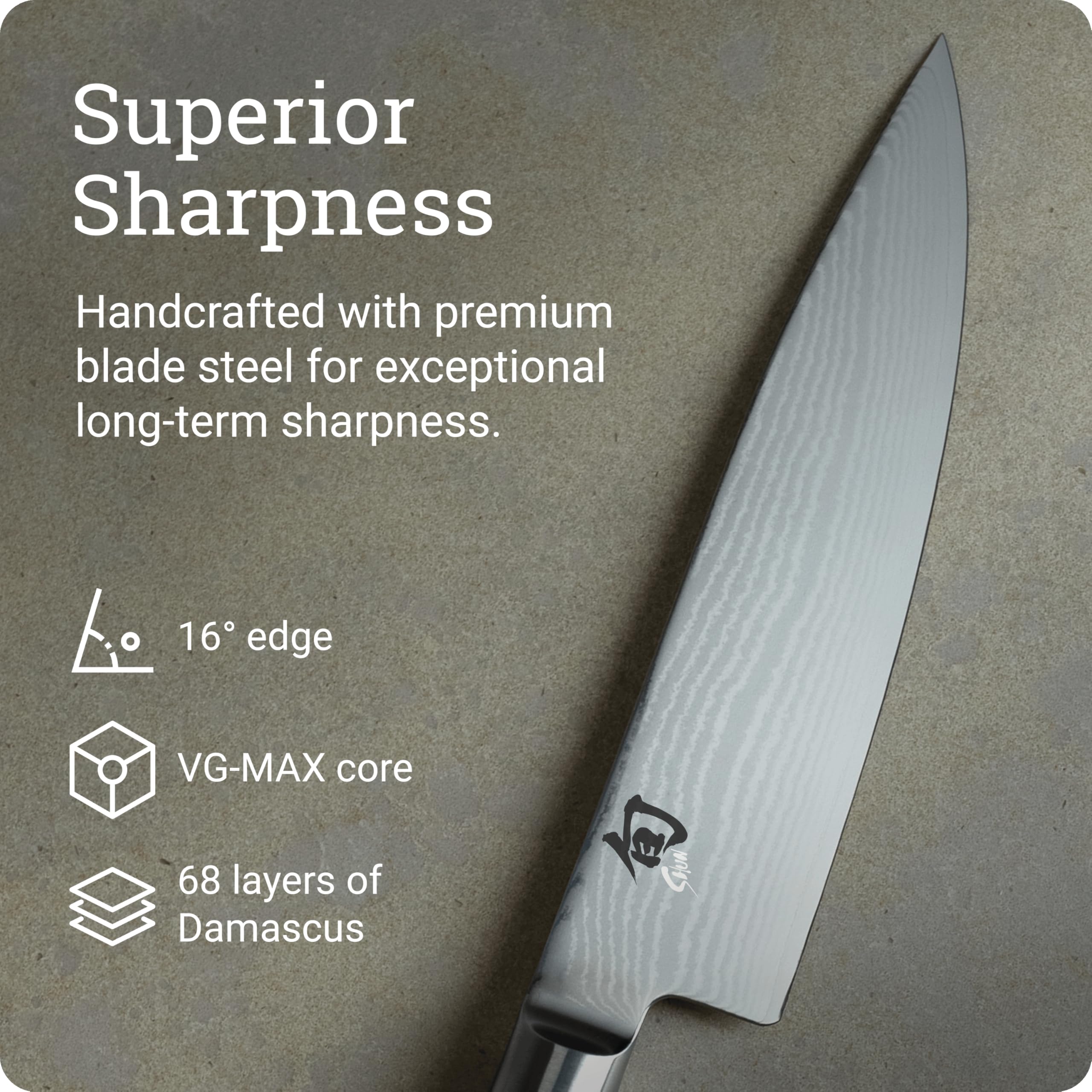 Shun Classic 8-inch Chef's Knife VG-MAX core visible in blade