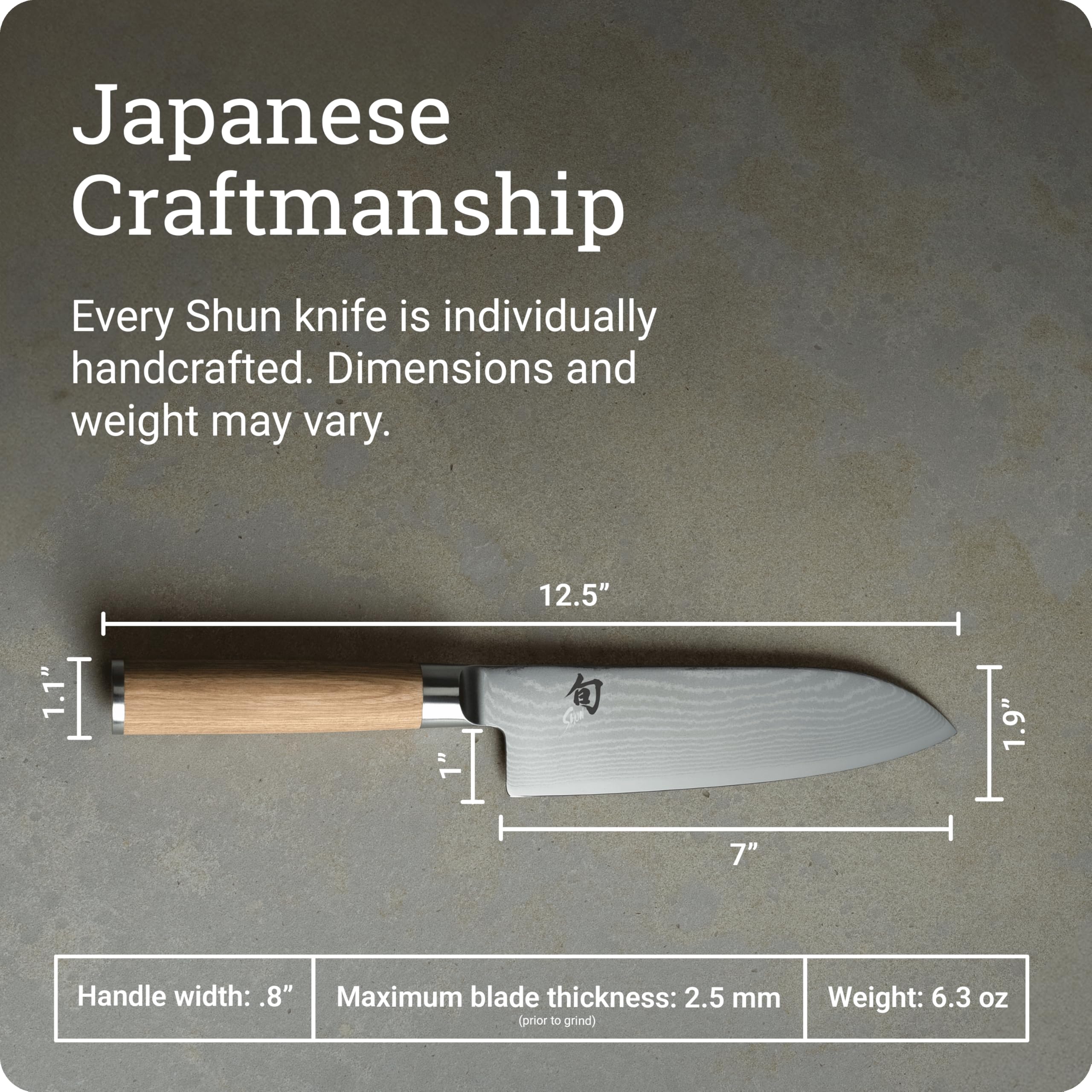 Shun Classic Blonde Santoku D-shaped handle offers ergonomic control.