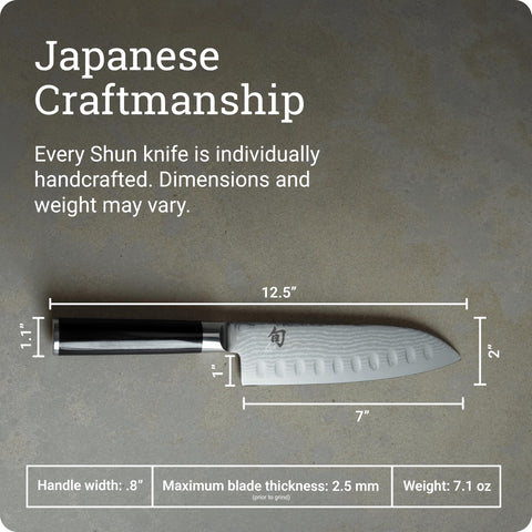 Shun Classic santoku in use with vegetables demonstrates precise, efficient cutting.