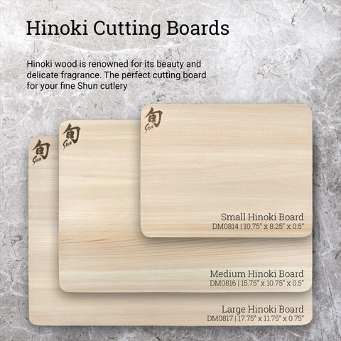 Shun Hinoki board with knife-edge protection during chopping.