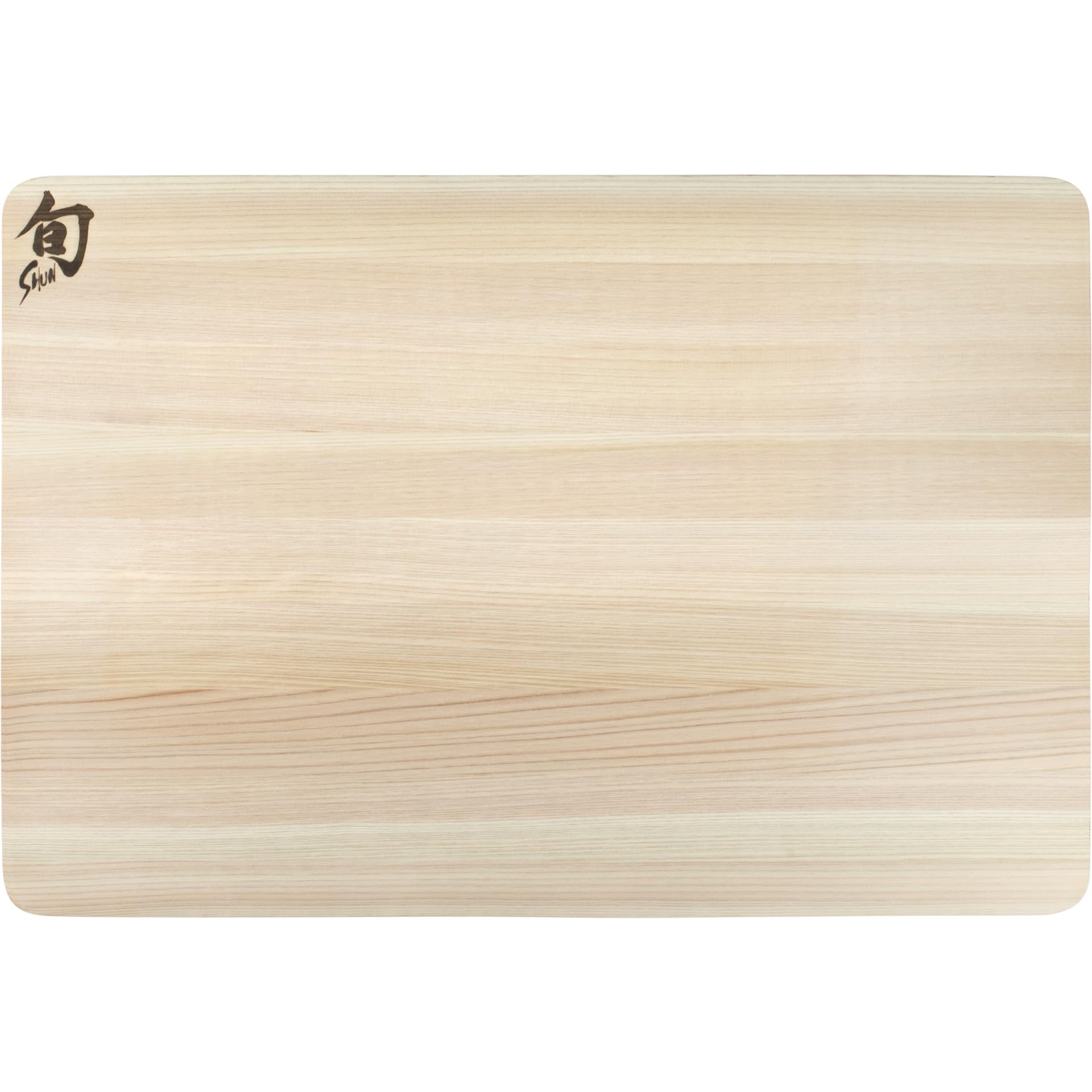 Shun Hinoki cutting board surface, knife-friendly and precise prep.
