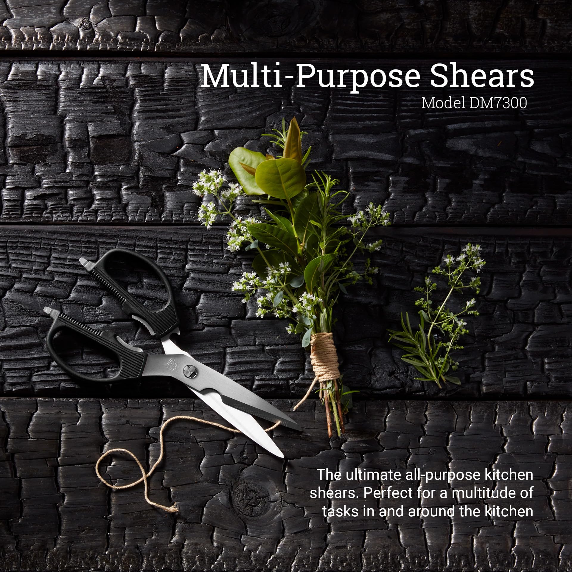 Shun shears bone notch for poultry preparation and precise trimming.