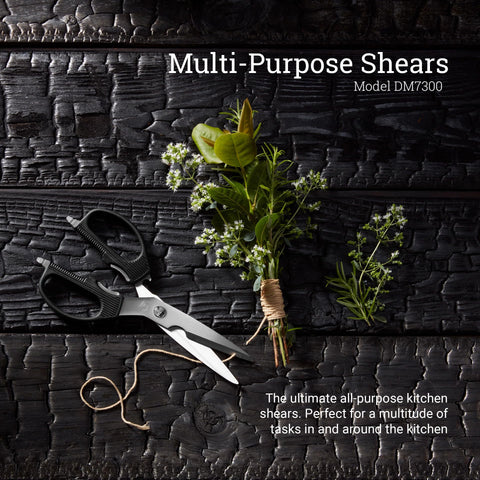 Shun shears bone notch for poultry preparation and precise trimming.