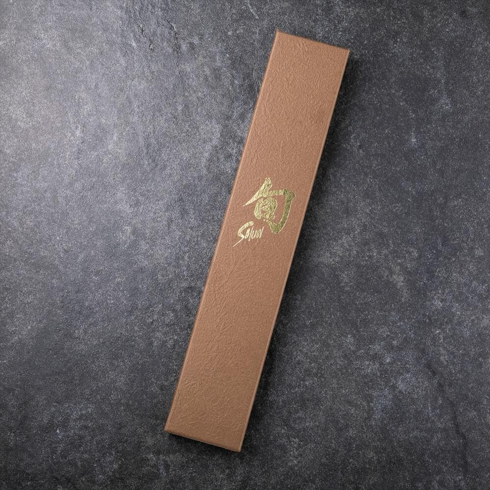 Shun Premier Nakiri blade showing Damascus layers for sharp, long-lasting edge