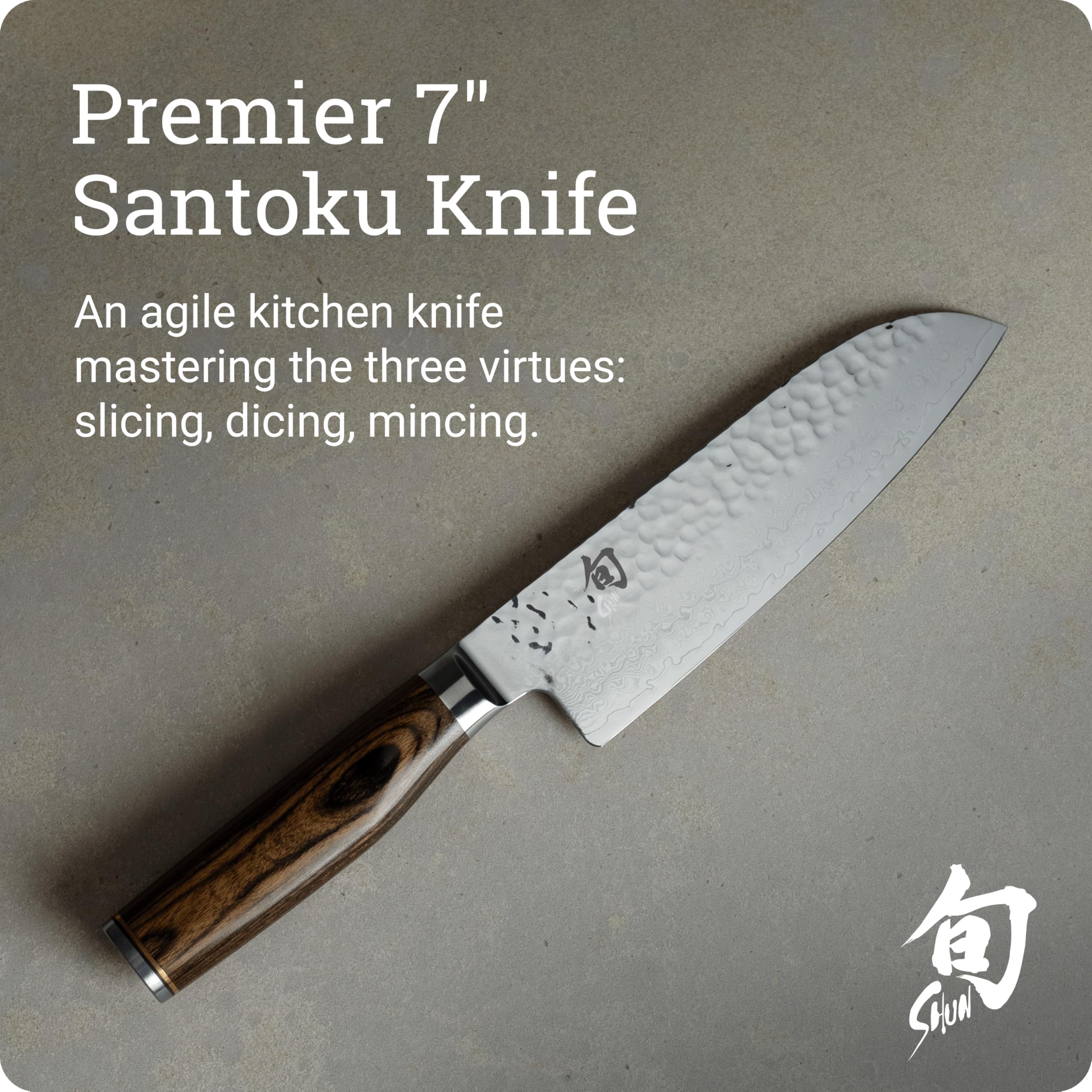 Shun Premier blade shows a precise 16-degree edge for sharpness.