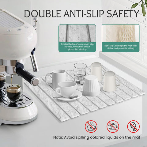 Rollable stone mat with anti-slip pad ensuring stability during drying.