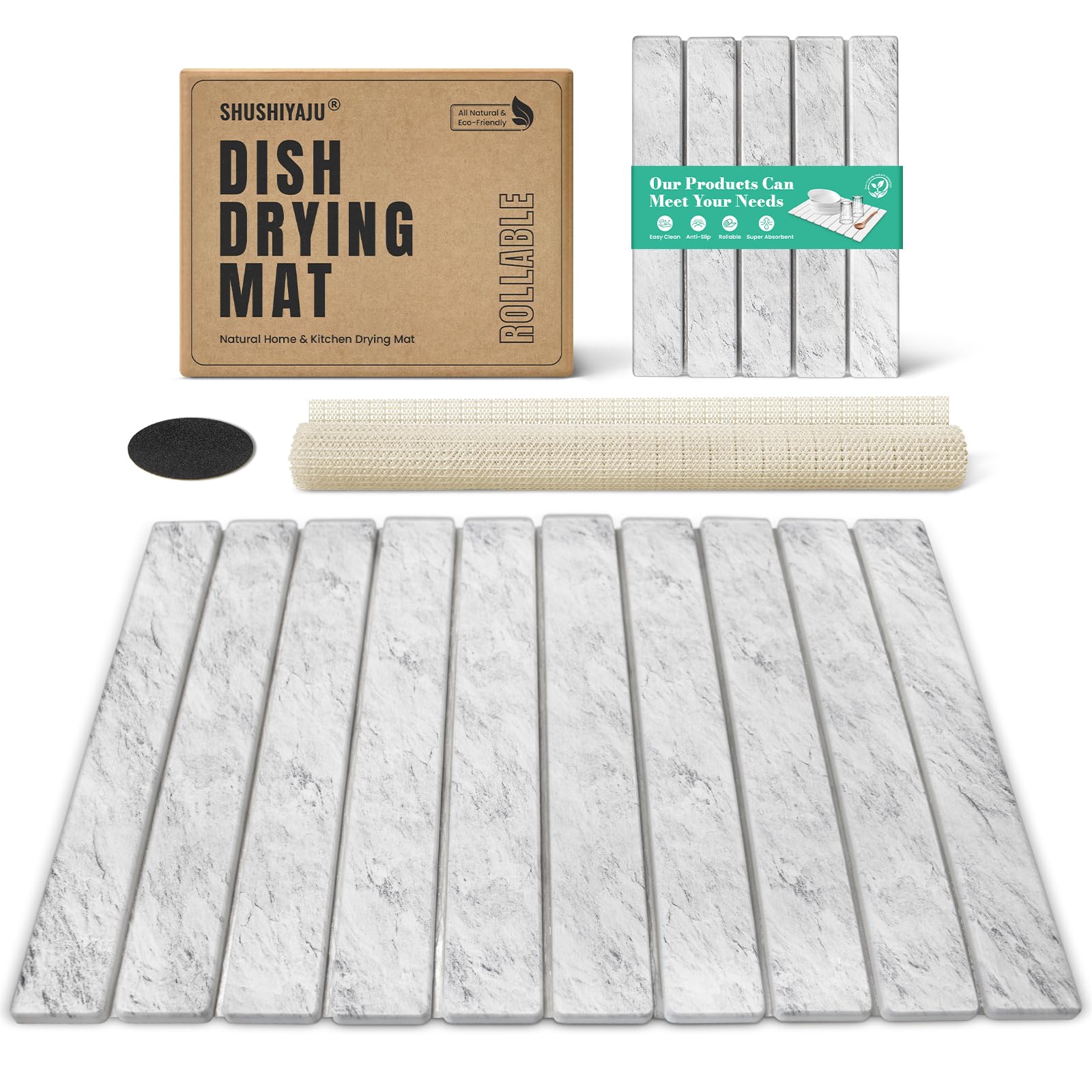 SHUSHIYAJU stone drying mat 24x16 on kitchen counter offers fast absorption.