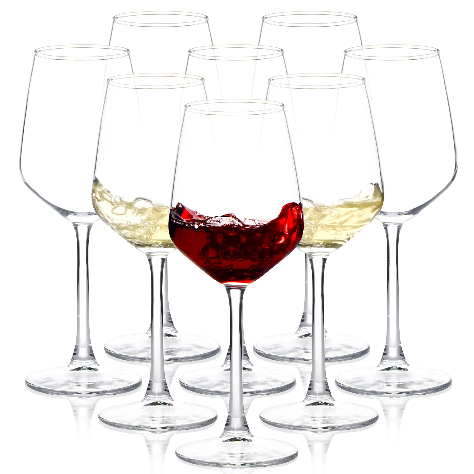 SHYRC 8-set 12oz wine glasses with clear stems for tastings and gatherings