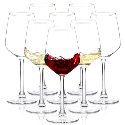 SHYRC 8-set 12oz wine glasses with clear stems for tastings and gatherings