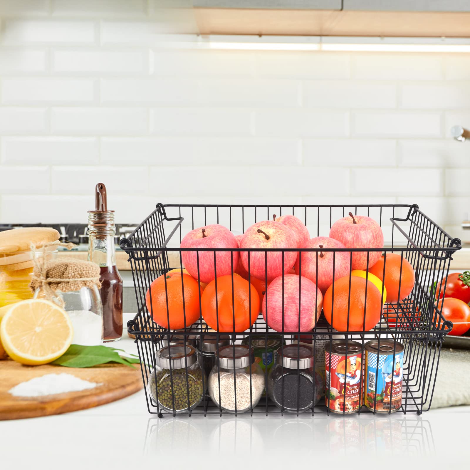 SIBAO metal baskets with handles for easy transport and access.
