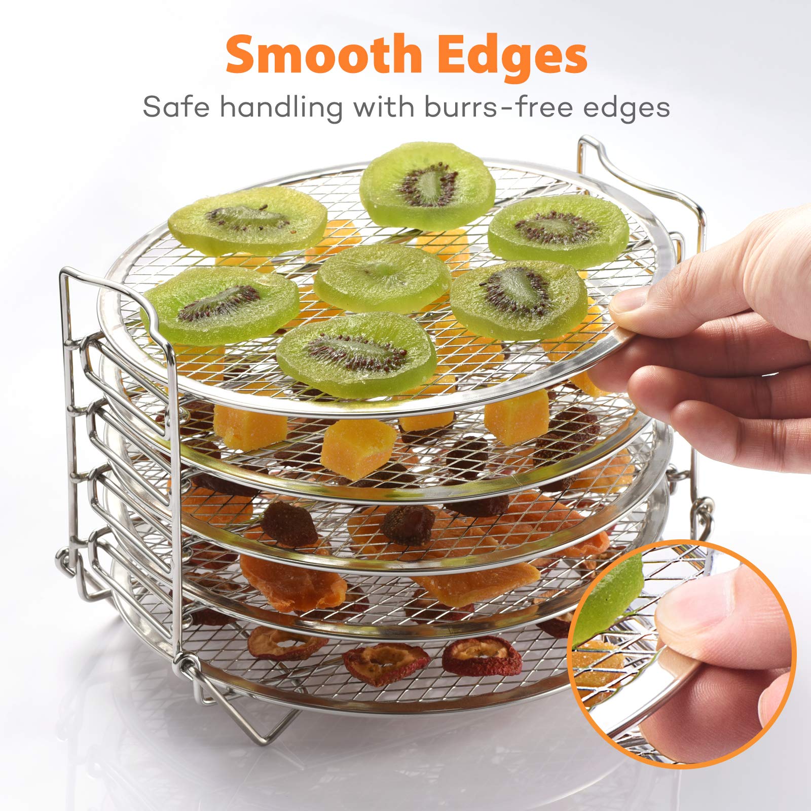 SICHEER dehydrator rack ready for fruits and meats, promoting even dehydration and nutrient preservation.