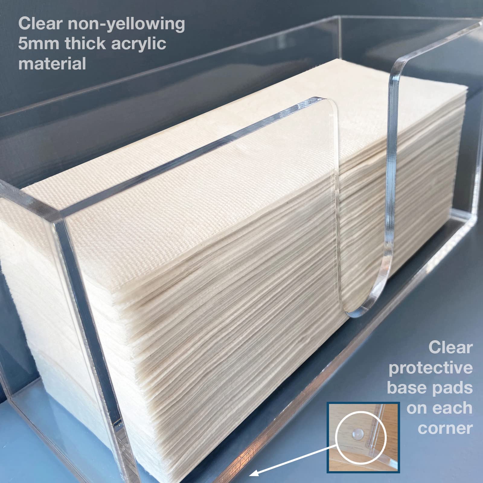 Sicily acrylic paper towel holder, side view integrating with counter space.