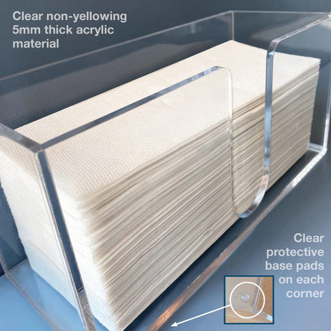 Sicily acrylic paper towel holder, side view integrating with counter space.