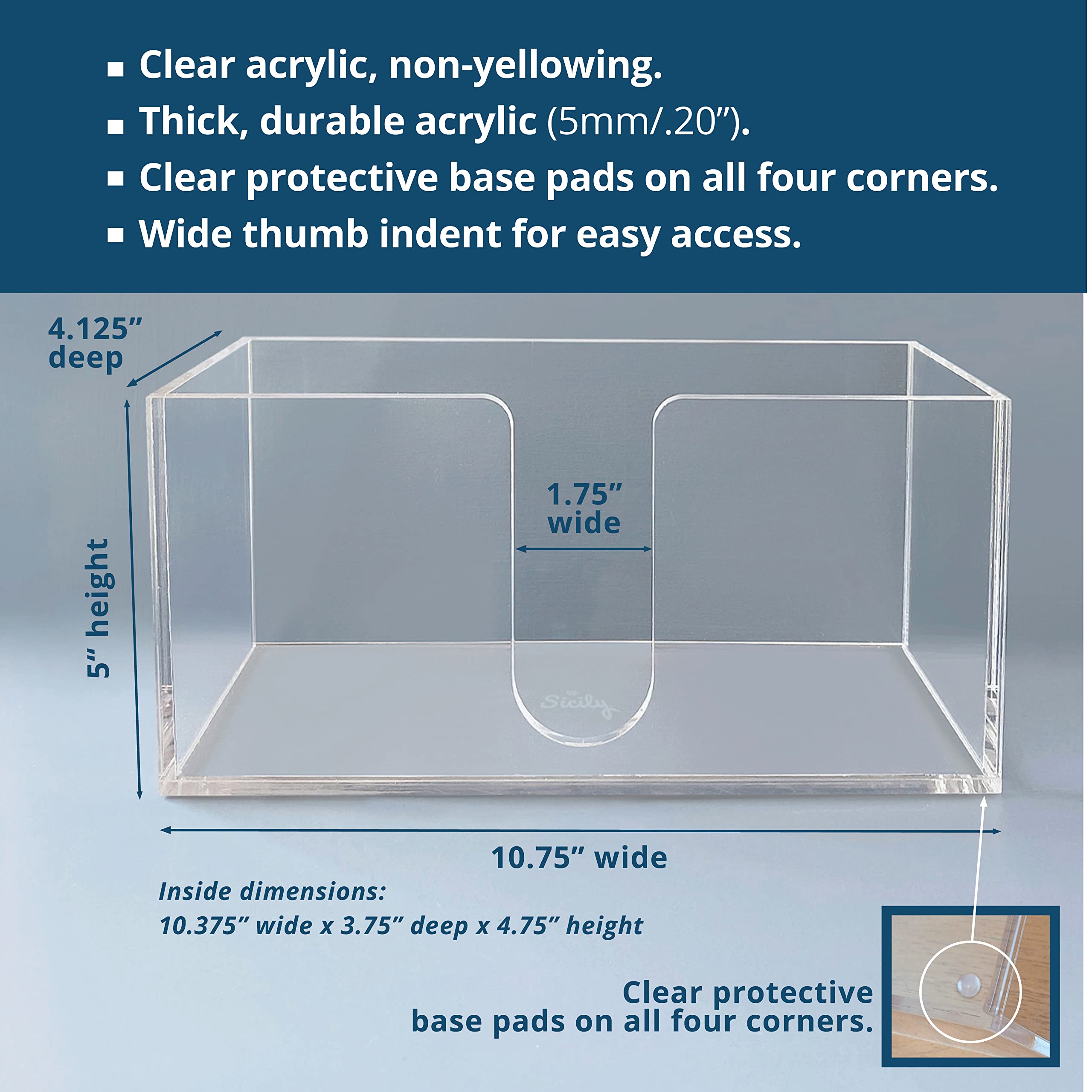 Sicily acrylic paper towel holder featuring a comfortable thumb indentation for grabbing towels.