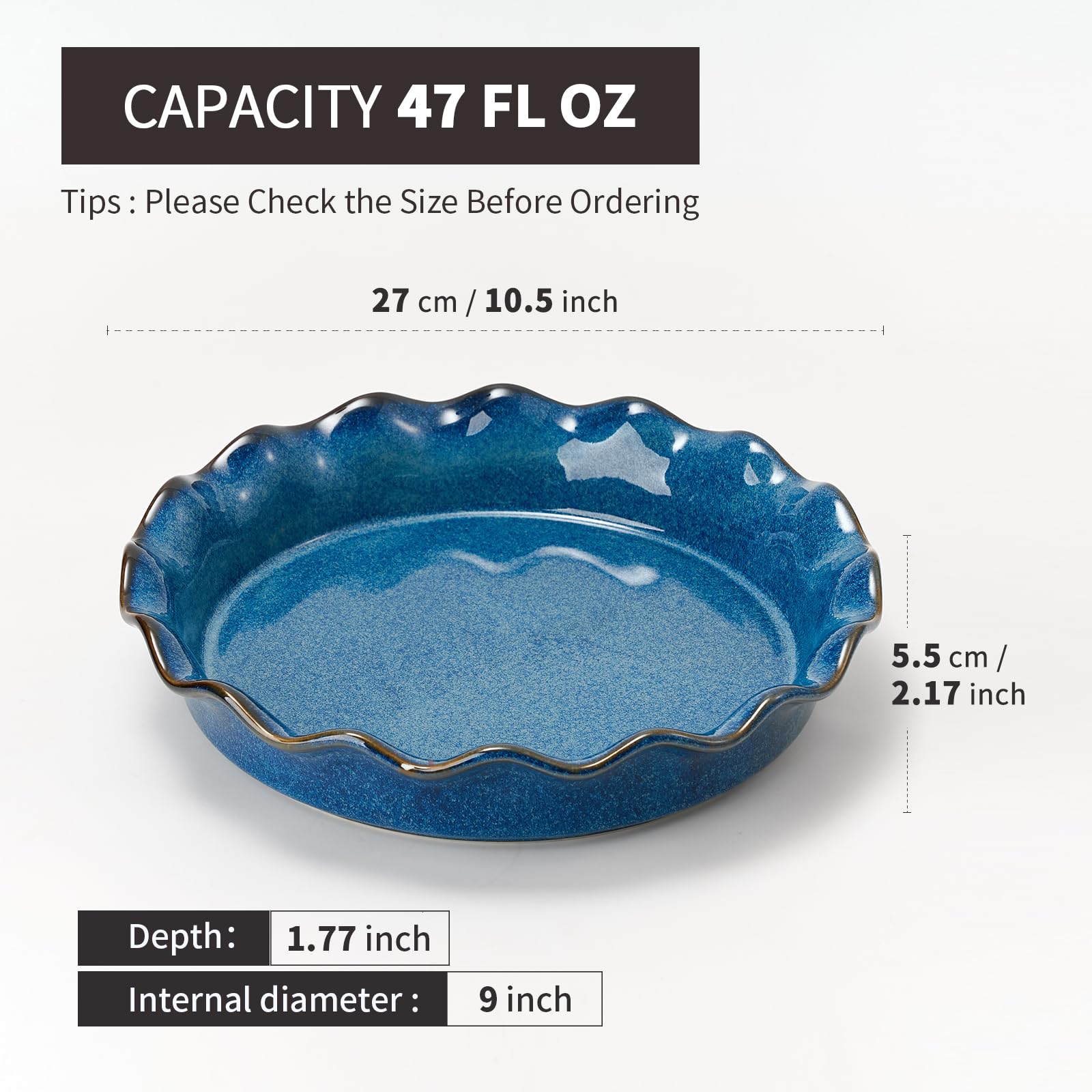 SIDUCAL 10.5-inch ceramic pie pan, ideal for pies and quiches.