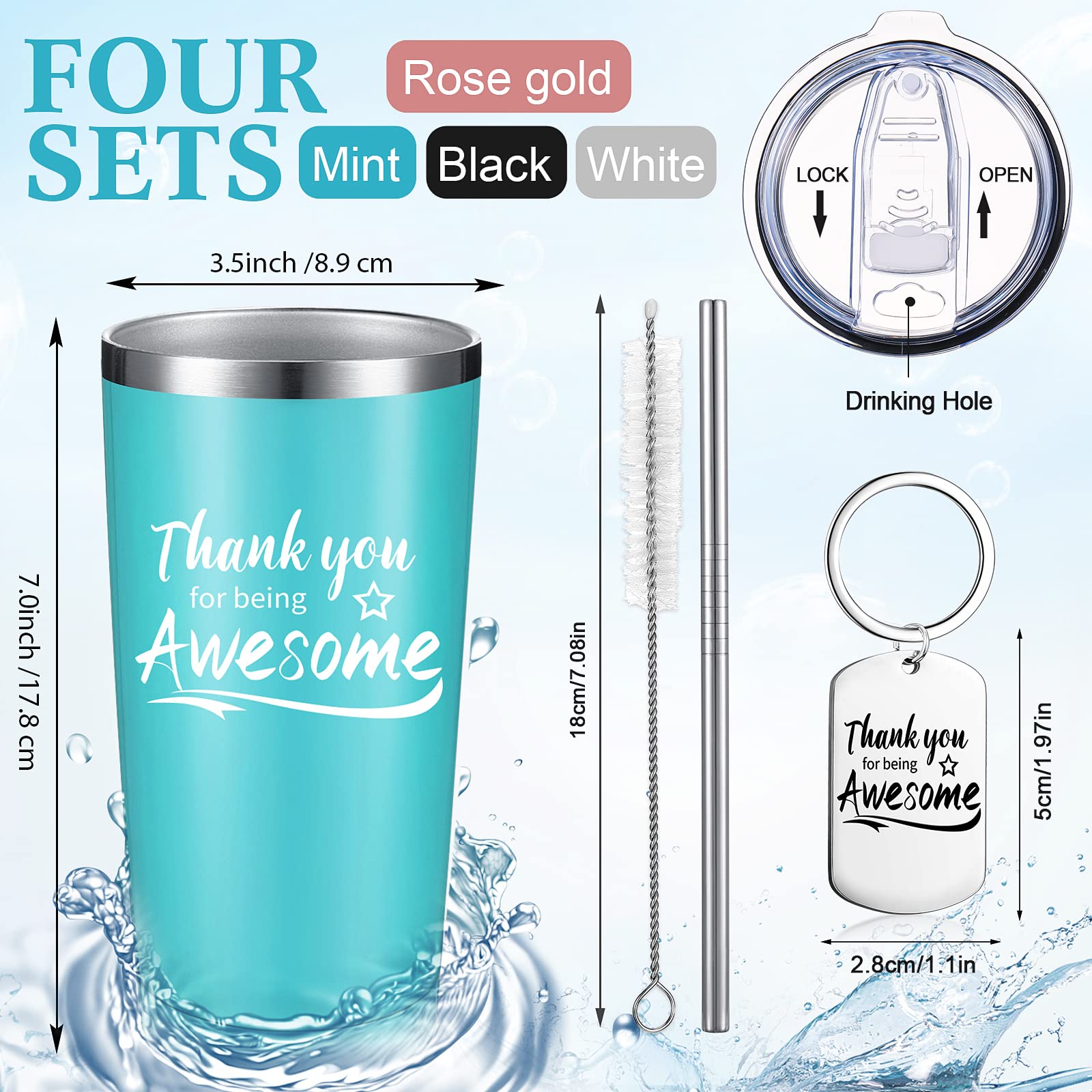 Sieral eight-piece gift set with tumblers and keychains for coworkers.
