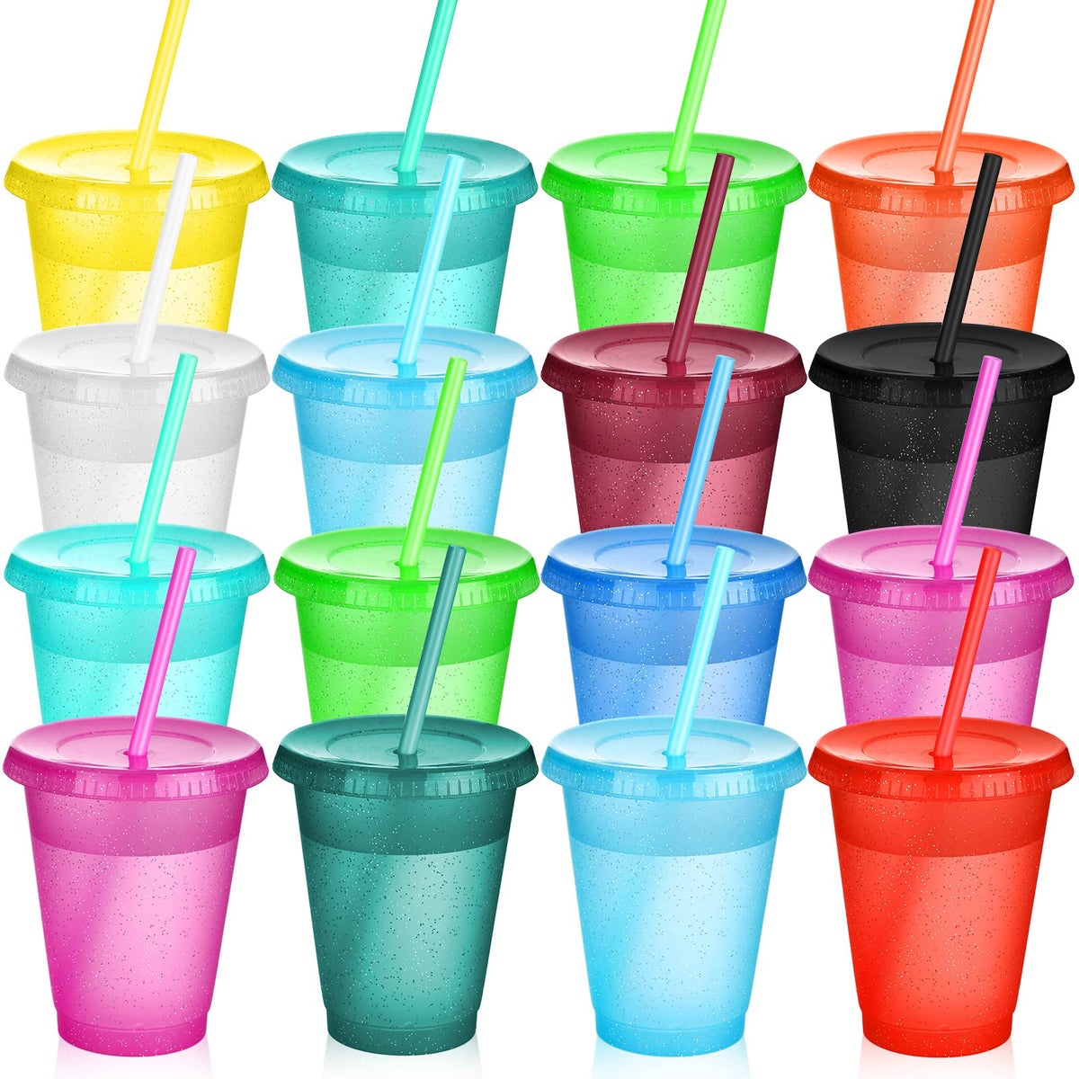 Sieral cups with straws and lids in bright colors for family hydration
