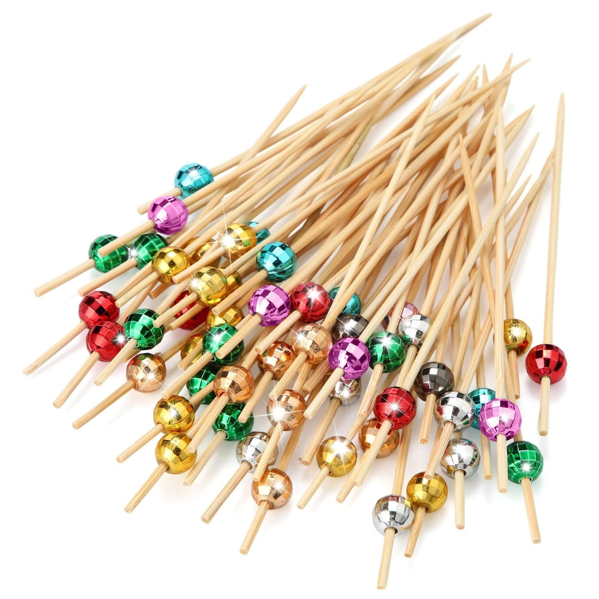 Sieral disco ball cocktail picks in eight colors add festive flair to cocktails