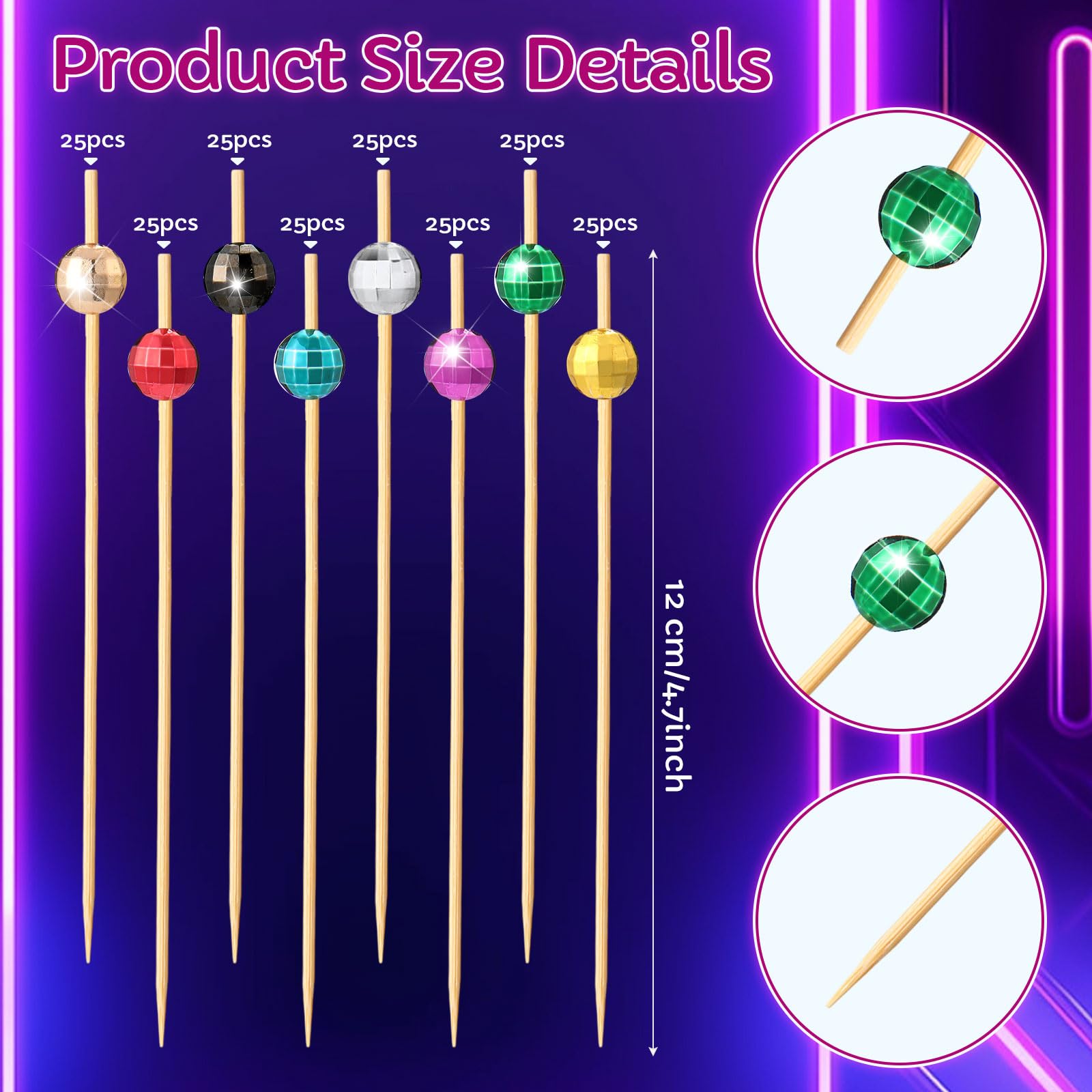 Sieral disco ball picks decorate fruit skewers for a playful touch