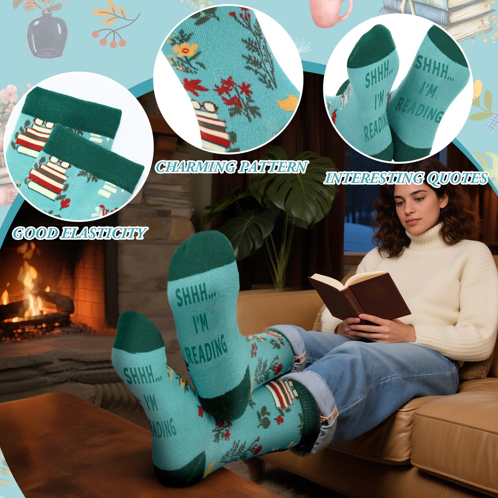 Sieral floral and quote designs set a calm reading mood