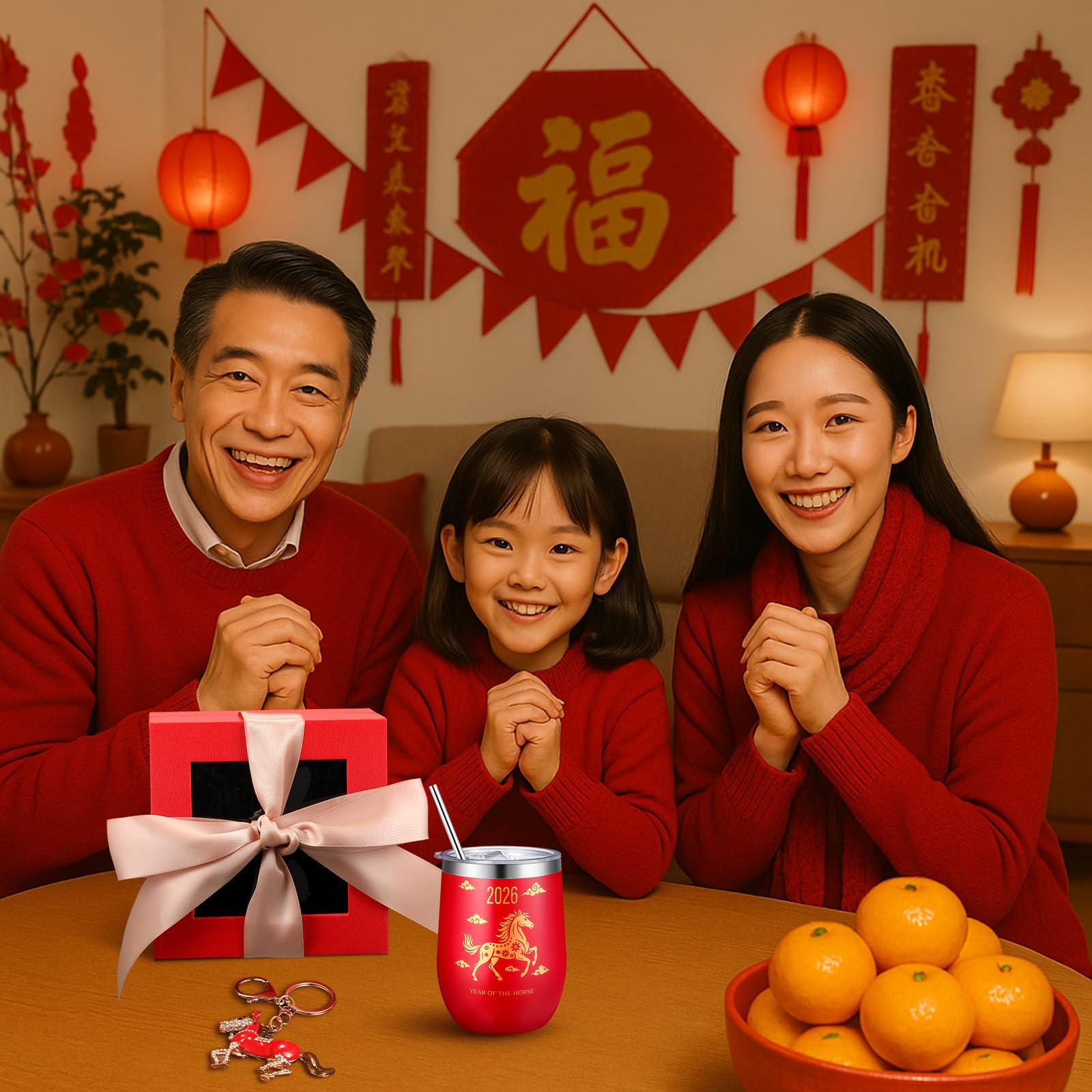 Sieral red gift box for a complete New Year set.