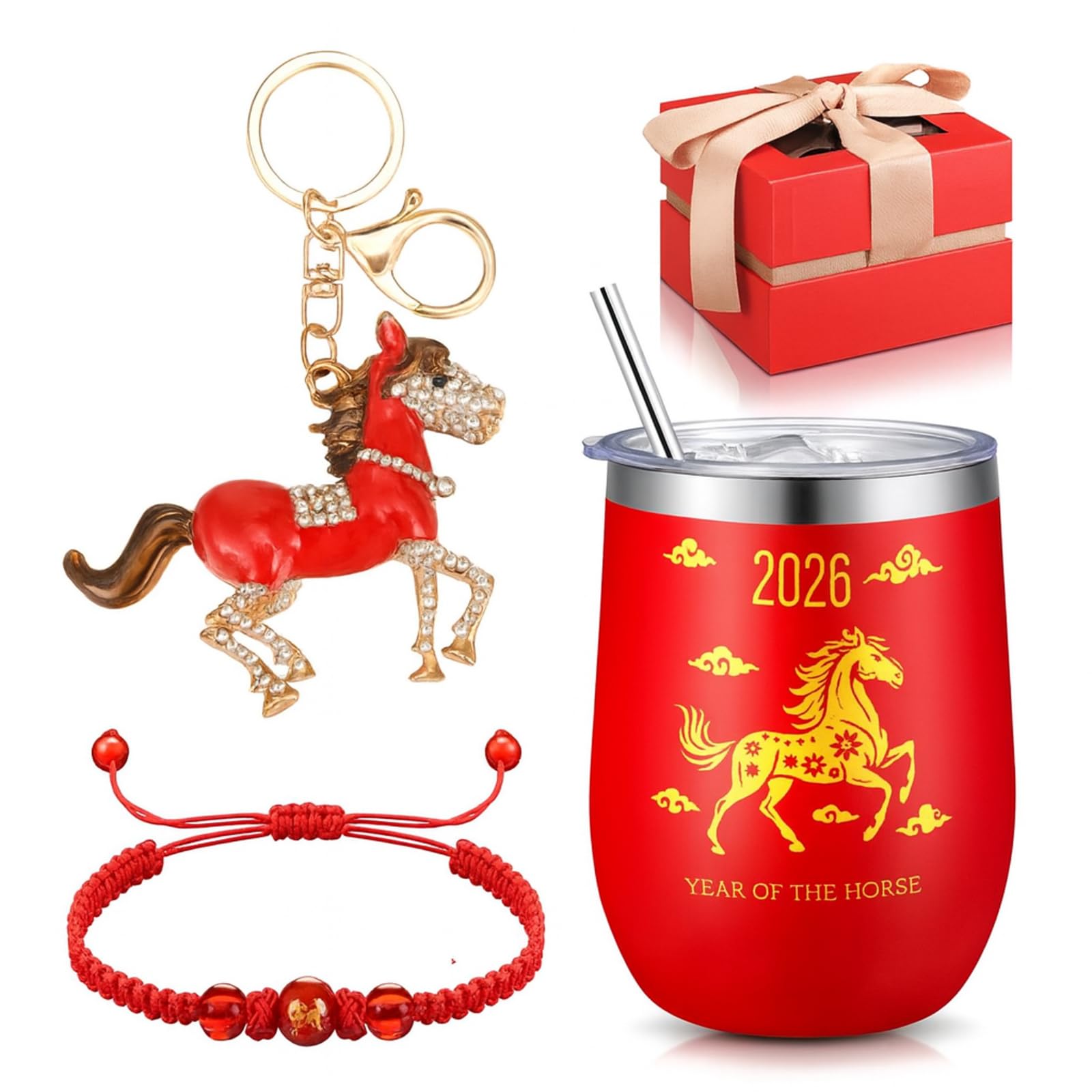 Sieral stainless steel mug with lid showcasing Year of the Horse motif for daily use.