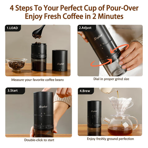 SIGBOT portable coffee grinder USB-C charging shows flexible power options for camping