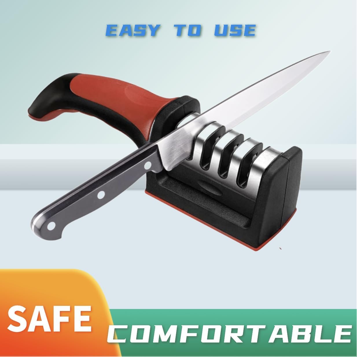 SIGNI knife sharpener in diamond-slot action quickly repairs and true edges